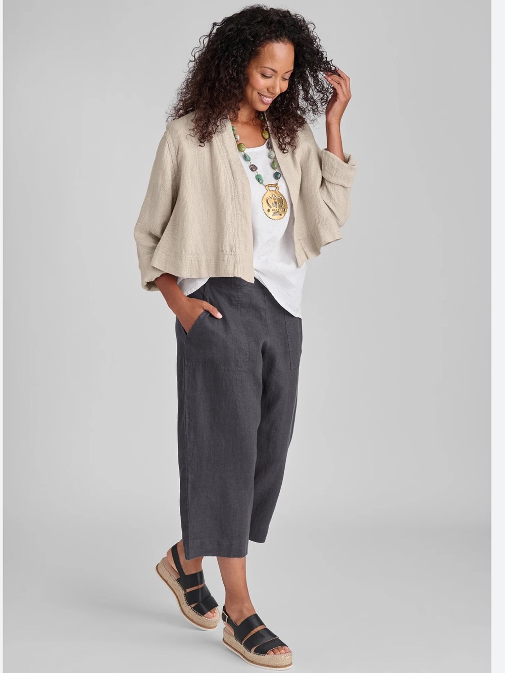 FLAX Black Wide-Leg Linen Pants